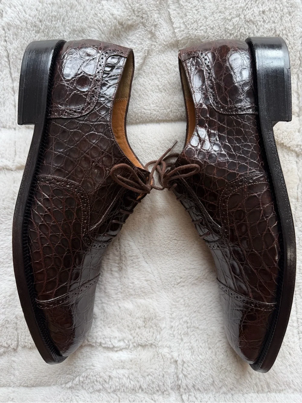 $2,300 Salvatore Ferragamo Brown Genuine Crocodile Exotic Skin Oxford Shoes 12 D